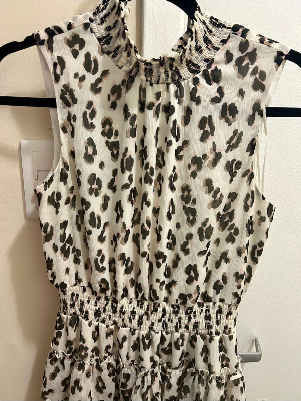 Express Cream and Black Leopard-Print Sleeveless Dress
